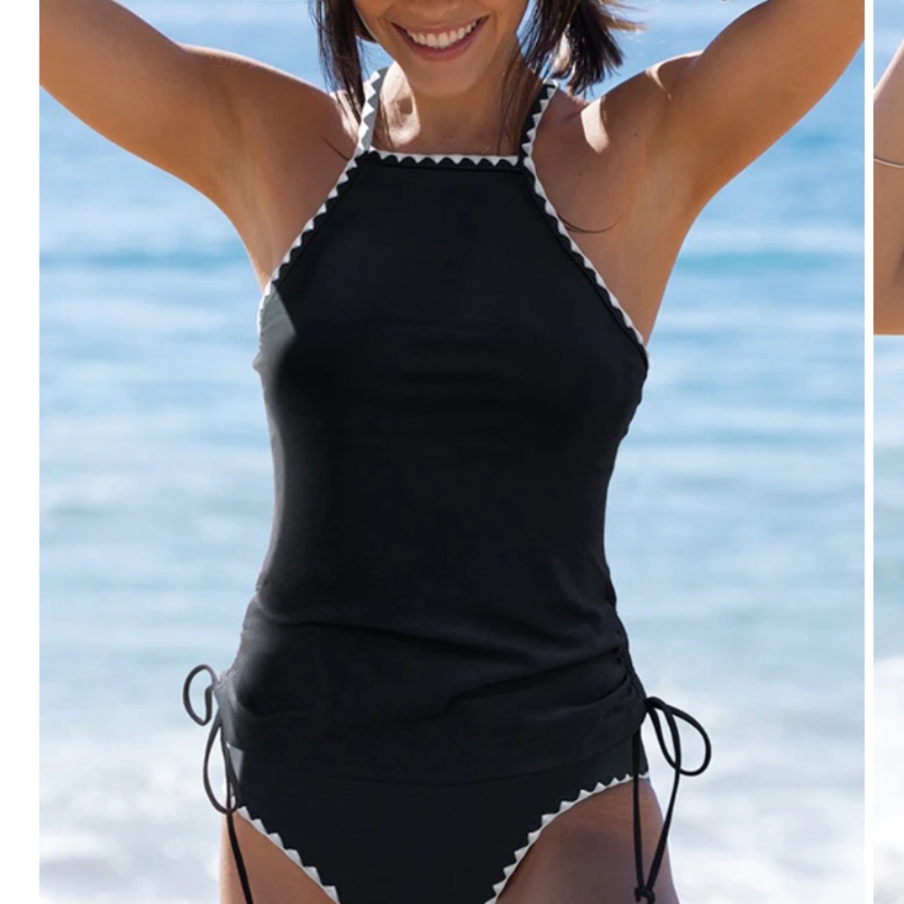 Black Halter Tankini with White Trim